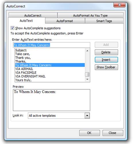 how to turn on autocorrect in word 2007