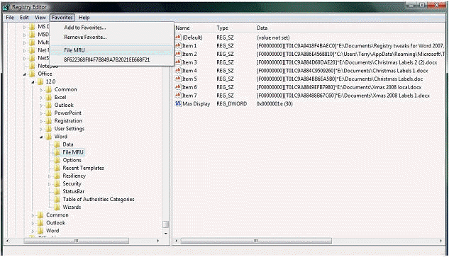 Registry Tweaks for Word 2007