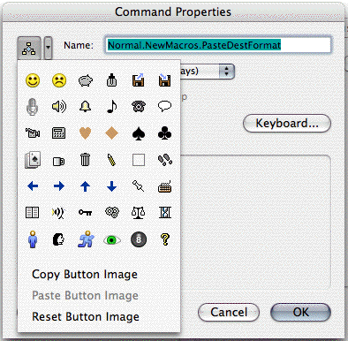 the icon properties dialog with the icon menu expanded