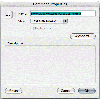 the properties dialog for a toolbar icon