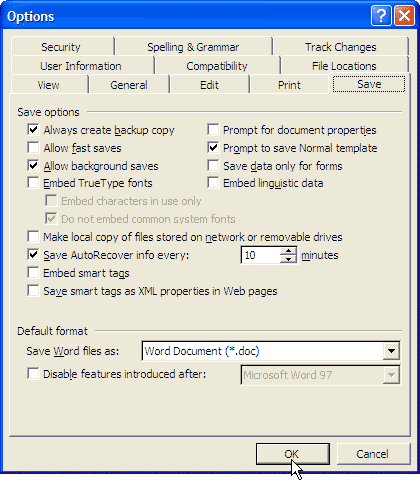 how to turn on autosave in word 2010